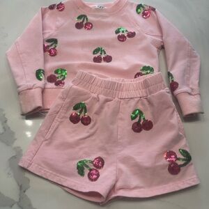 Lola + The Boys Pink Cherry Sequin Set